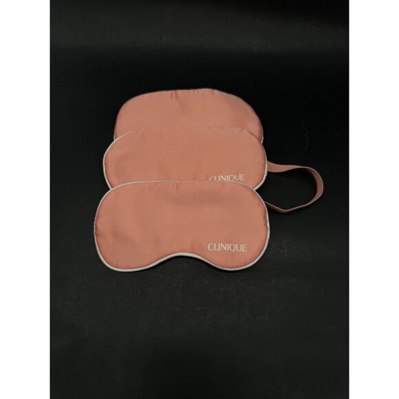 3 x Clinique Plush Pink Stain White Trim Eye Mask Sleep Eyemask Silky - Picture 1 of 2